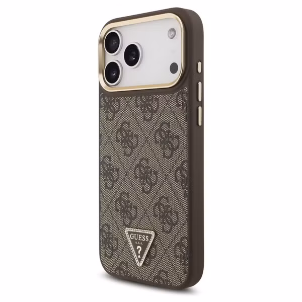 Guess Classic Triangle Logo Leather Back Cover mit MagSafe Apple iPhone 17 Pro Max - Braun