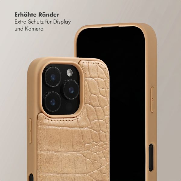 Selencia Nova Croco HandyHülle mit Kordel und Kartenhalter Apple iPhone 16 Pro - Toasted Almond