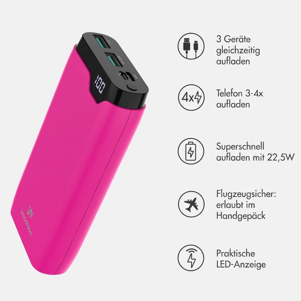 imoshion Powerbank 20.000 mAh - 22,5W Schnellladegerät - USB-C / USB-A - Hot Pink