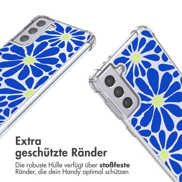 imoshion Design Hülle mit Band Samsung Galaxy S21 - Cobalt Blue Flowers Connect