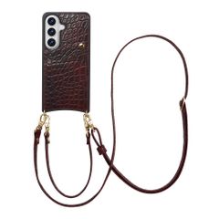 Selencia Nova Croco HandyHülle mit Kordel und Kartenhalter Samsung Galaxy S26 - Choco Brown