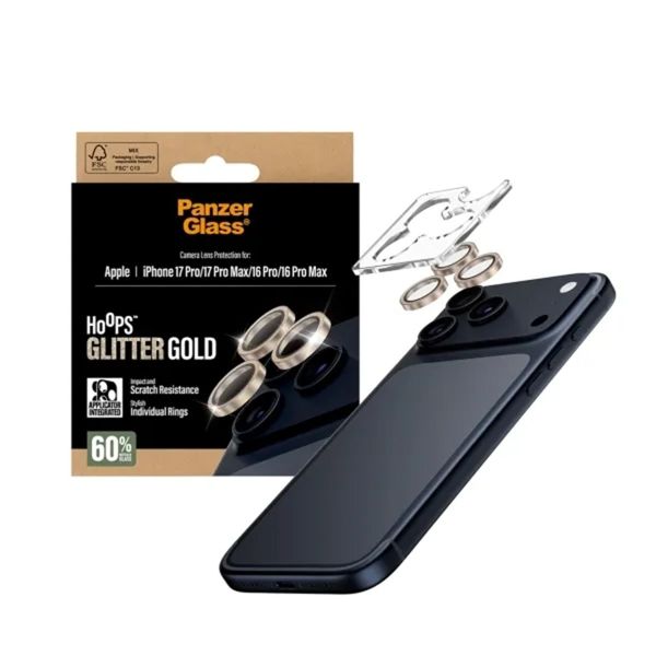 PanzerGlass Kameraprotektor Hoops Optic Rings für das Apple iPhone 17 Pro / Apple iPhone 17 Pro Max - Glitzergold