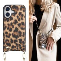 Selencia Nova Back Cover mit Kordel und Kartenhalter für das iPhone 16 - Leopard