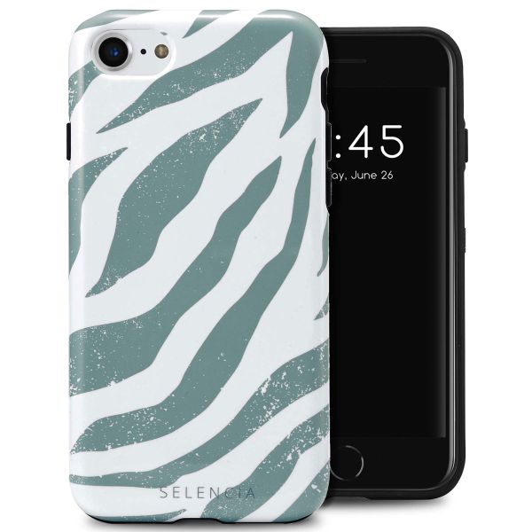 Selencia Vivid Tough Back Cover für das iPhone SE (2022 / 2020) / 8 / 7 / 6(s) - Colorful Zebra Pine Blue