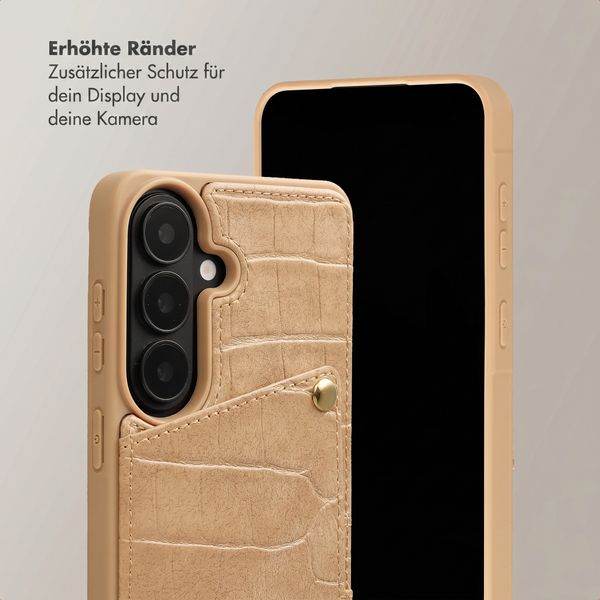 Selencia Nova Croco HandyHülle mit Kordel und Kartenhalter Samsung Galaxy S26 - Toasted Almond