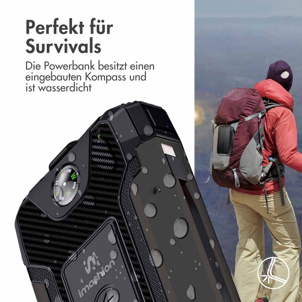 imoshion ﻿Solar Powerbank – Kabellose Powerbank mit Solarpanel – Schnellaufladung und Stromversorgung – 30.000 mAh – Schwarz