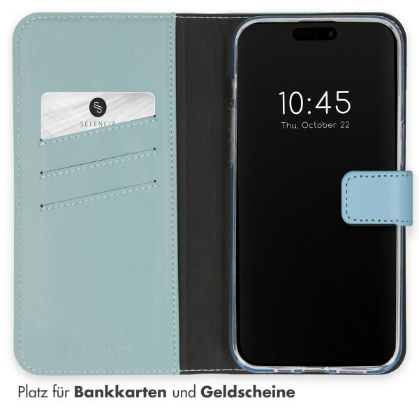 Selencia Echtleder Klapphülle für das iPhone 15 Pro - Air Blue