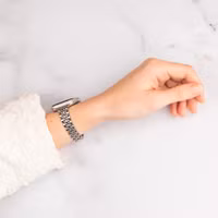 Selencia Jubilee inspiriertes schmales Edelstahlarmband für Apple Watch Series 1 t/m 9 / SE (38/40/41 mm) | Series 10 / 11 (42 mm) - Silber