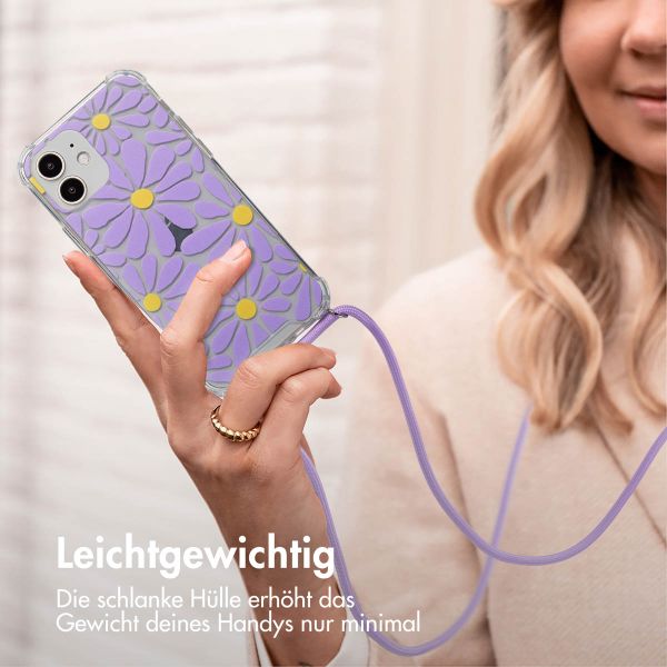 imoshion Design Hülle mit Band Apple iPhone 12 (Pro) - Tropical Violet Flowers Connect