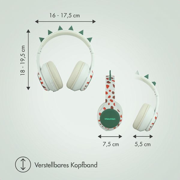 imoshion Kabellose Kinderkopfhörer Dino LED Light - Dezibelbegrenzer - Mit AUX-Kabel - Brown / Orange