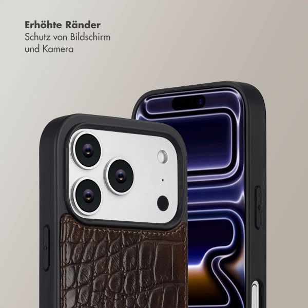 Selencia Nova Croco HandyHülle mit Kordel und Kartenhalter Apple iPhone 17 Pro - Choco Brown