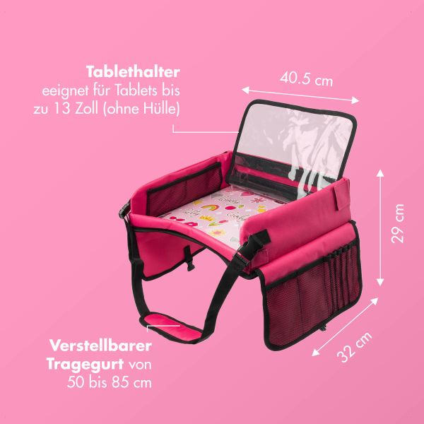 imoshion Reisetisch - Tablethalter Auto - 7 Aufbewahrungsfächer - Inklusive 2 Malvorlagen - Rosa