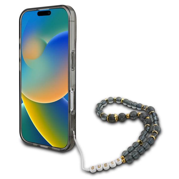 Guess MagSafe IML Flowers Case mit Beads Strap Apple iPhone 16 - Schwarz