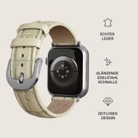 Burga Armband aus echtem Leder für Apple Watch Series 1 - 9 / SE (38/40/41 mm) | Series 10 / 11 (42 mm) - Buttermelt / Silver