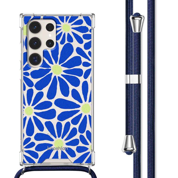 imoshion Design Hülle mit Band Samsung Galaxy S23 Ultra - Cobalt Blue Flowers Connect