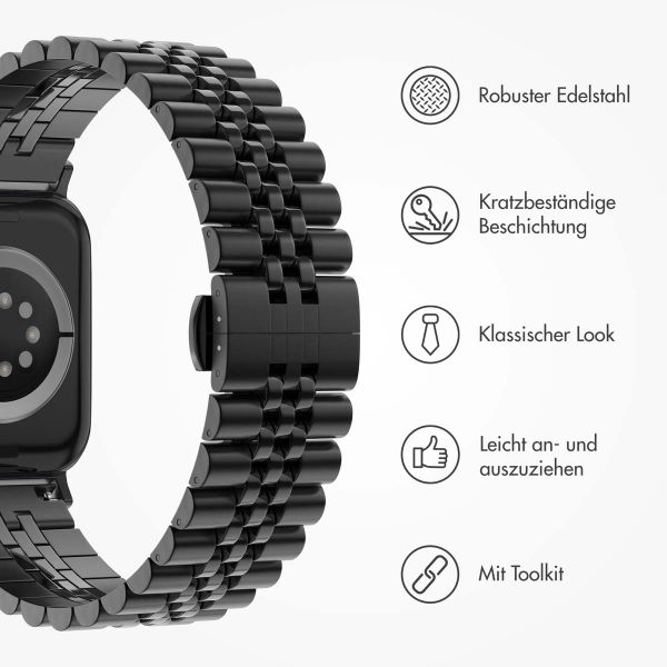 Selencia Jubilee-Edelstahlarmband für Apple Watch Series 1 t/m 9 / SE (38/40/41 mm) | Series 10 / 11 (42 mm) - Schwarz