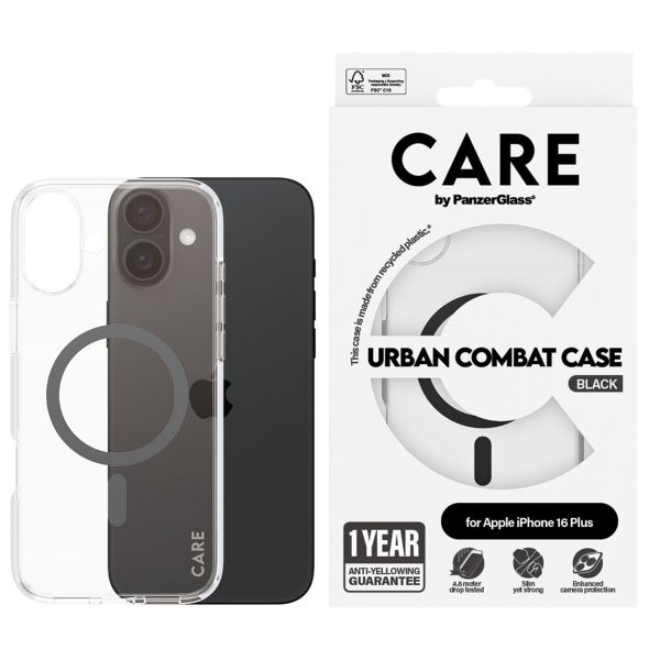 CARE by PanzerGlass Urban Combat Case MagSafe für das iPhone 16 Plus- Transparent / Blau