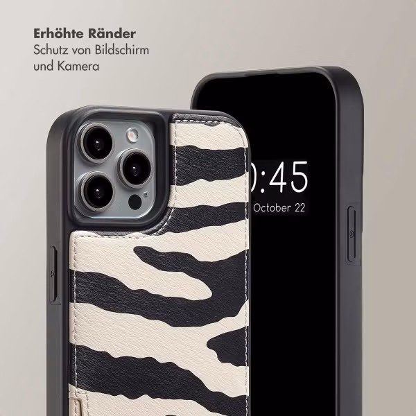 Selencia Nova HandyHülle mit Kordel und Kartenhalter Apple iPhone 15 Pro - Zazzy Zebra