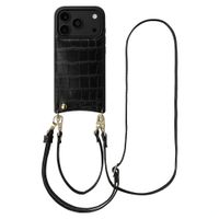 Selencia Nova Croco HandyHülle mit Kordel und Kartenhalter Apple iPhone 18 Pro Max / 17 Pro Max - Schwarz