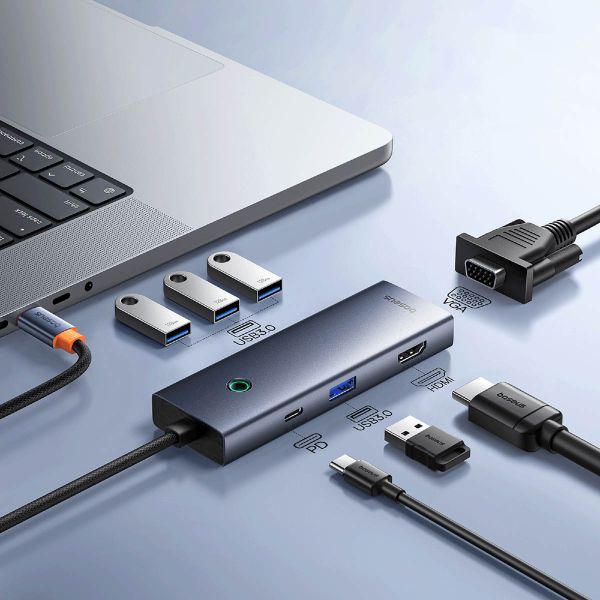 Baseus UltraJoy 7-in-1 USB-C Hub - 4K 60Hz - 100 Watt Laden - Dockingstation - Space Grey