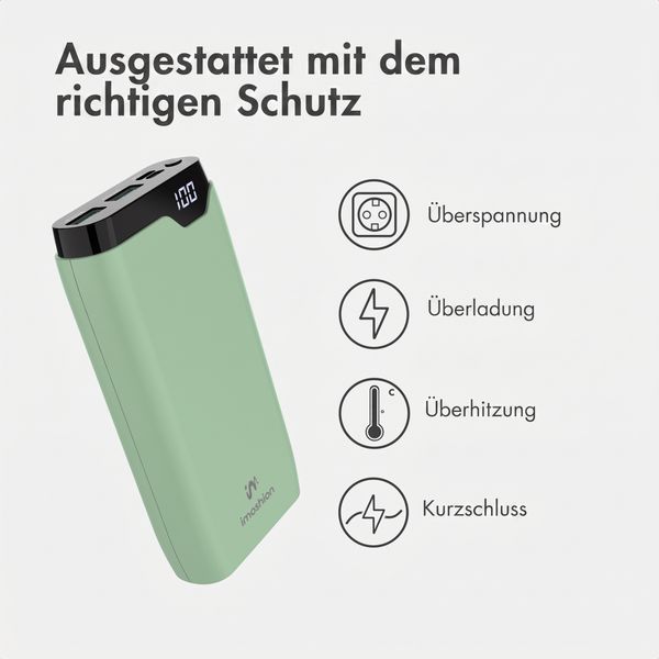 imoshion Powerbank 20.000 mAh - 22,5W Schnellladegerät - USB-C / USB-A - Grün