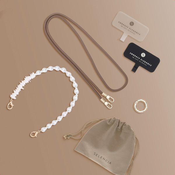 Selencia Handykette Set mit Perlen und Muscheln - Mocha Brown