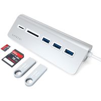 Satechi Aluminium-USB-Desktop-Hub | USB-C auf 3x USB-A und (Micro)SD-Kartenleser - Silber