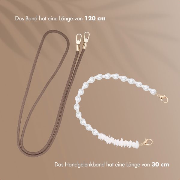 Selencia Handykette Set mit Perlen und Muscheln - Mocha Brown