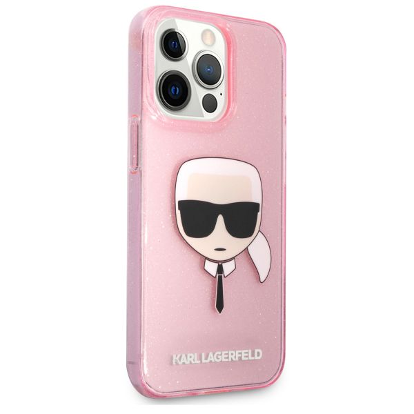 Karl Lagerfeld Karl's Head Silikonhülle Glitter für das iPhone 13 Pro - Transparent Rosa