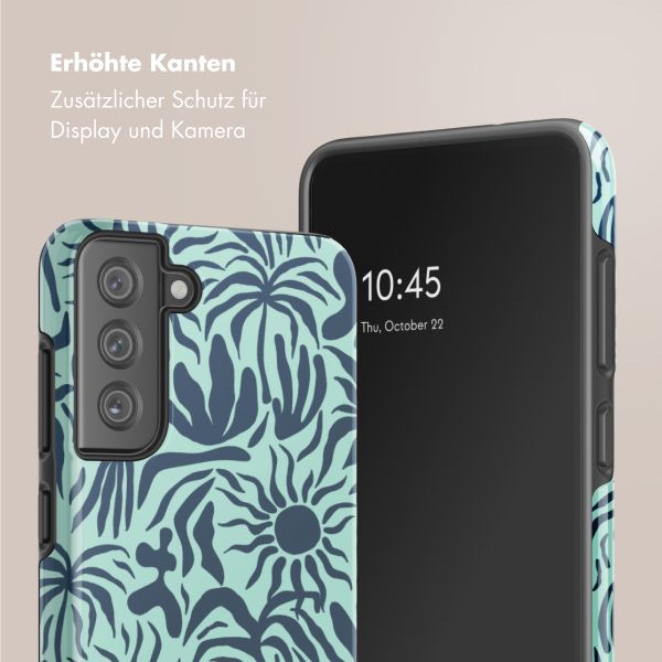 Selencia Vivid Tough Back Cover für das Samsung Galaxy S21 FE - Tropical Vibes Light Blue
