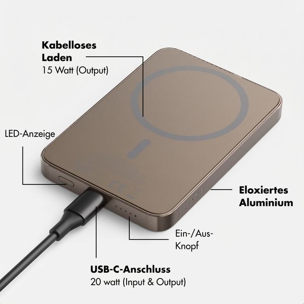 Selencia Vivid Powerbank 5.000 mAh - MagSafe und Qi - Desert Gold / Bonbon Stripe Blueberry