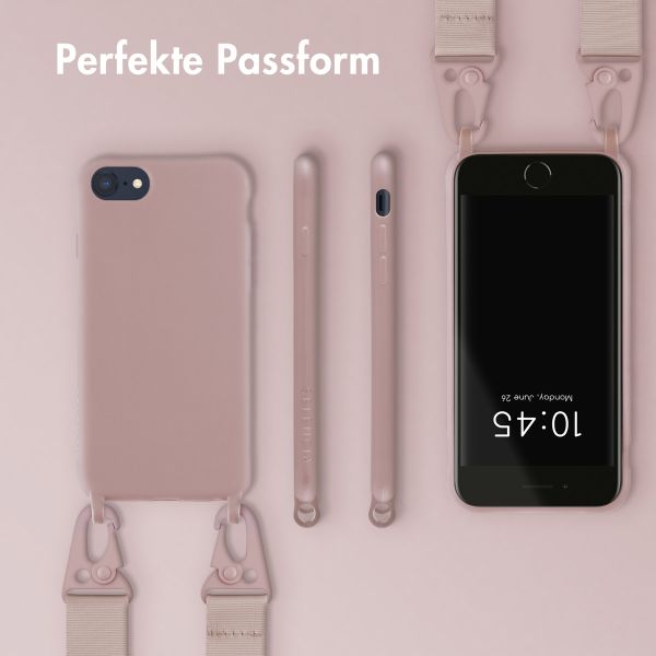 Selencia Silikonhülle mit abnehmbarem Band für das iPhone SE (2022 / 2020) / 8 / 7 - Sand Pink