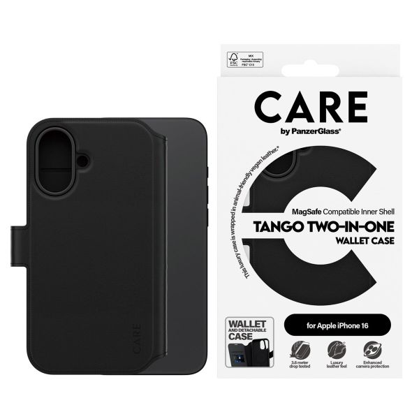 CARE by PanzerGlass Tango 2 in 1 Wallet Case MagSafe Apple iPhone 16 - Schwarz