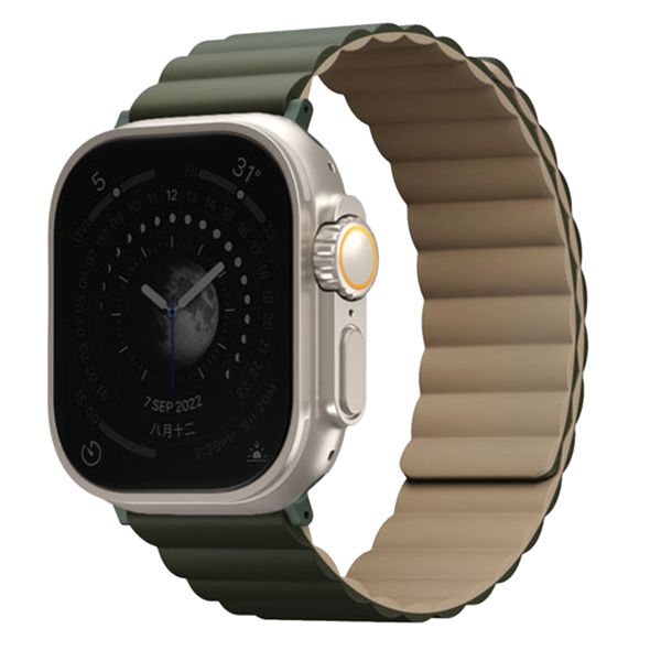 Uniq Revix doppelseitiges Armband für das  Apple Watch Series 1 t/m 11 / SE / Ultra (44/45/46/49 mm) - Moss Green / Tan