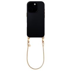 Selencia Rivièra MagSafe Backcover mit abnehmbaren Haken für das Apple iPhone 16 Pro - Velvet Black + Sleek Chain Handykette - Gold