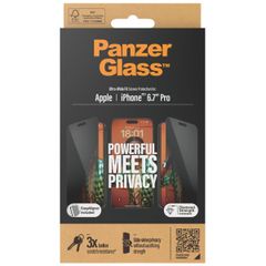 PanzerGlass Ultra Wide Fit Antibakterieller Screen Protector mit Sichtschutz inkl. Applikator Apple iPhone 15 Pro Max
