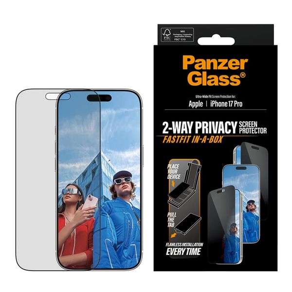 PanzerGlass Ultra Wide Fit FastFit in-a-box Privacy Screen Protector Apple iPhone 17 Pro