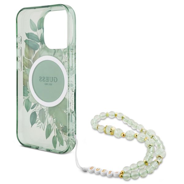 Guess MagSafe IML Flowers Case mit Beads Strap Apple iPhone 16 Pro - Green