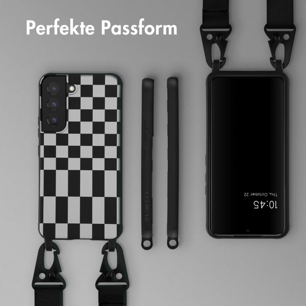 Selencia Silikonhülle design mit abnehmbarem Band für das Samsung Galaxy S22 - Irregular Check Black