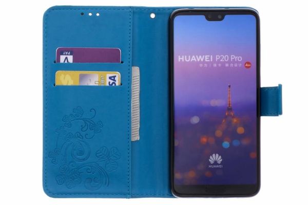 Kleeblumen Klapphülle Türkis für das Huawei P20 Pro