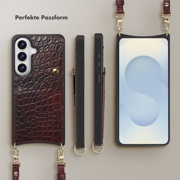 Selencia Nova Croco HandyHülle mit Kordel und Kartenhalter Samsung Galaxy S26 - Choco Brown