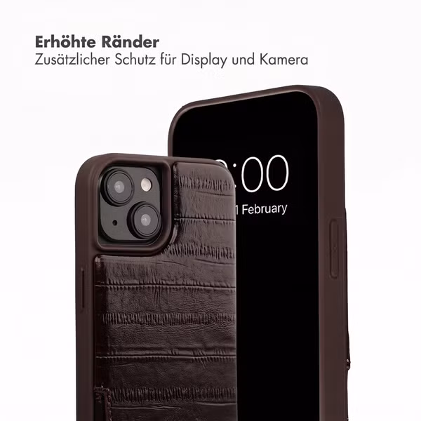 Selencia Nova Echtleder Backcover mit Kartenhalter Apple iPhone 15 - Dark Chocolate