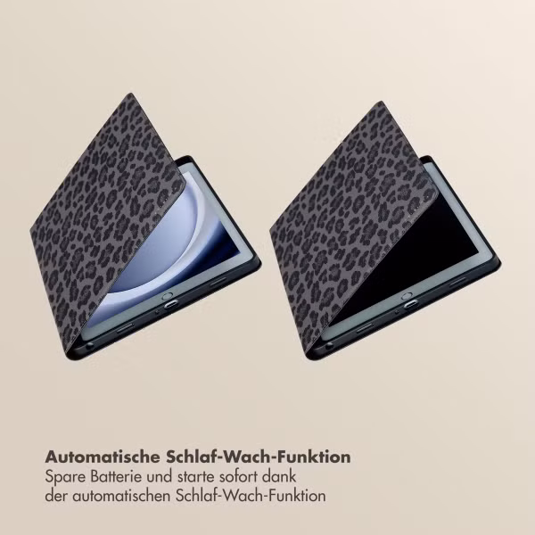 Selencia Sabi Klapphülle mit Leopardenmuster Samsung Galaxy Tab A9 Plus - Midnight Black