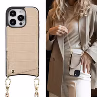 Selencia Nova Croco HandyHülle mit Kordel und Kartenhalter Apple iPhone 16 Pro - Beige