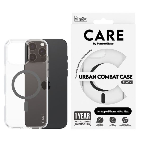 CARE by PanzerGlass Urban Combat Case MagSafe für das iPhone 16 Pro Max - Transparent / Schwarz