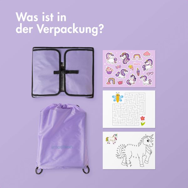 imoshion Reisetisch - Tablethalter Auto - 7 Aufbewahrungsfächer - Inklusive 2 Malvorlagen - Violett