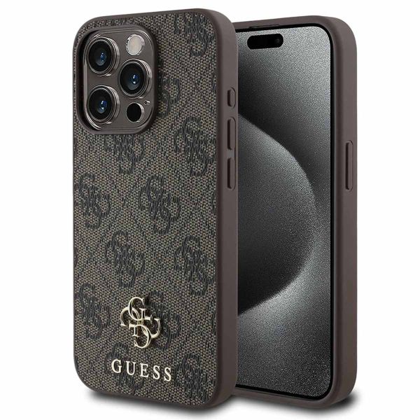 Guess 4G Metal Logo Back Cover MagSafe für das iPhone 15 Pro - Braun