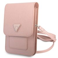 Guess Saffiano Triangle Handytasche - Geeignet für Smartphones bis 7 Zoll - Rosa