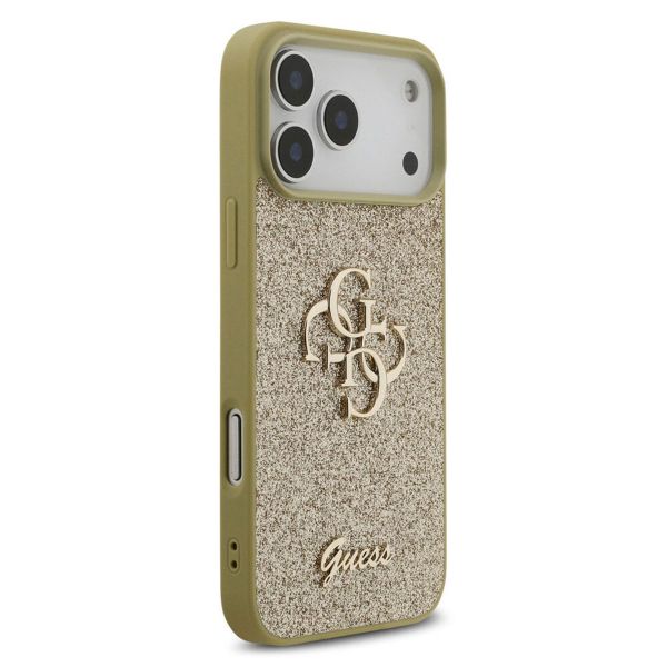 Guess 4G Metal Logo Back Cover mit Glitter Apple iPhone 17 Pro - Gold