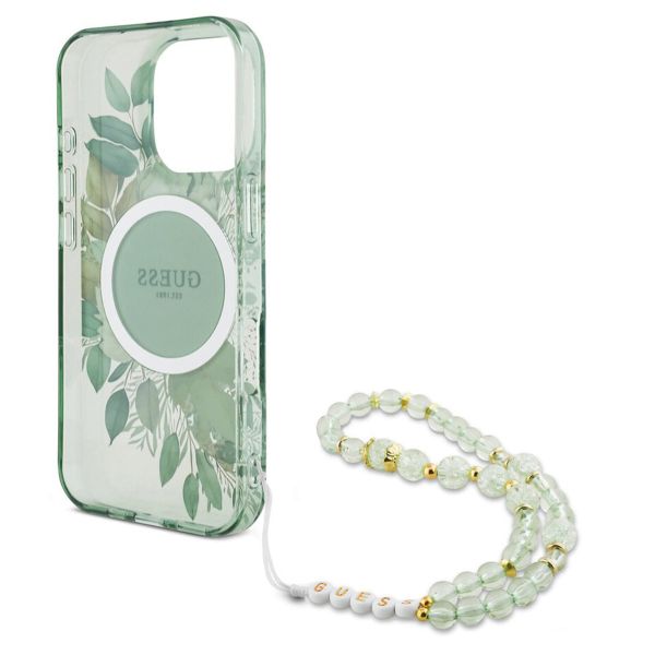 Guess MagSafe IML Flowers Case mit Beads Strap Apple iPhone 16 Pro Max - Green